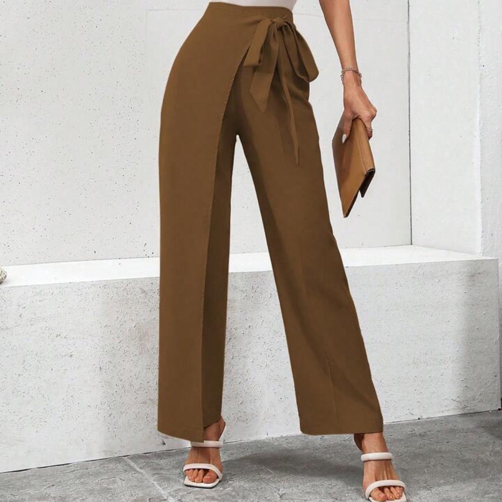 Solid High Waist Knot Side Pants For Dailywear